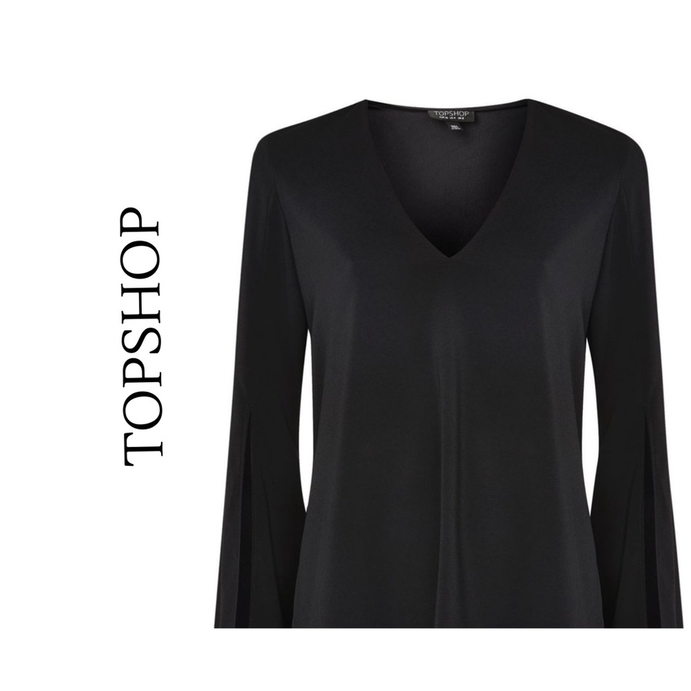 TOPSHOP Black V-Neck Bell Sleeve Blouse